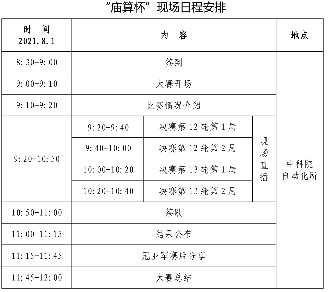 “庙算杯”人机对抗测试赛——赛事日程公布，快来围观！